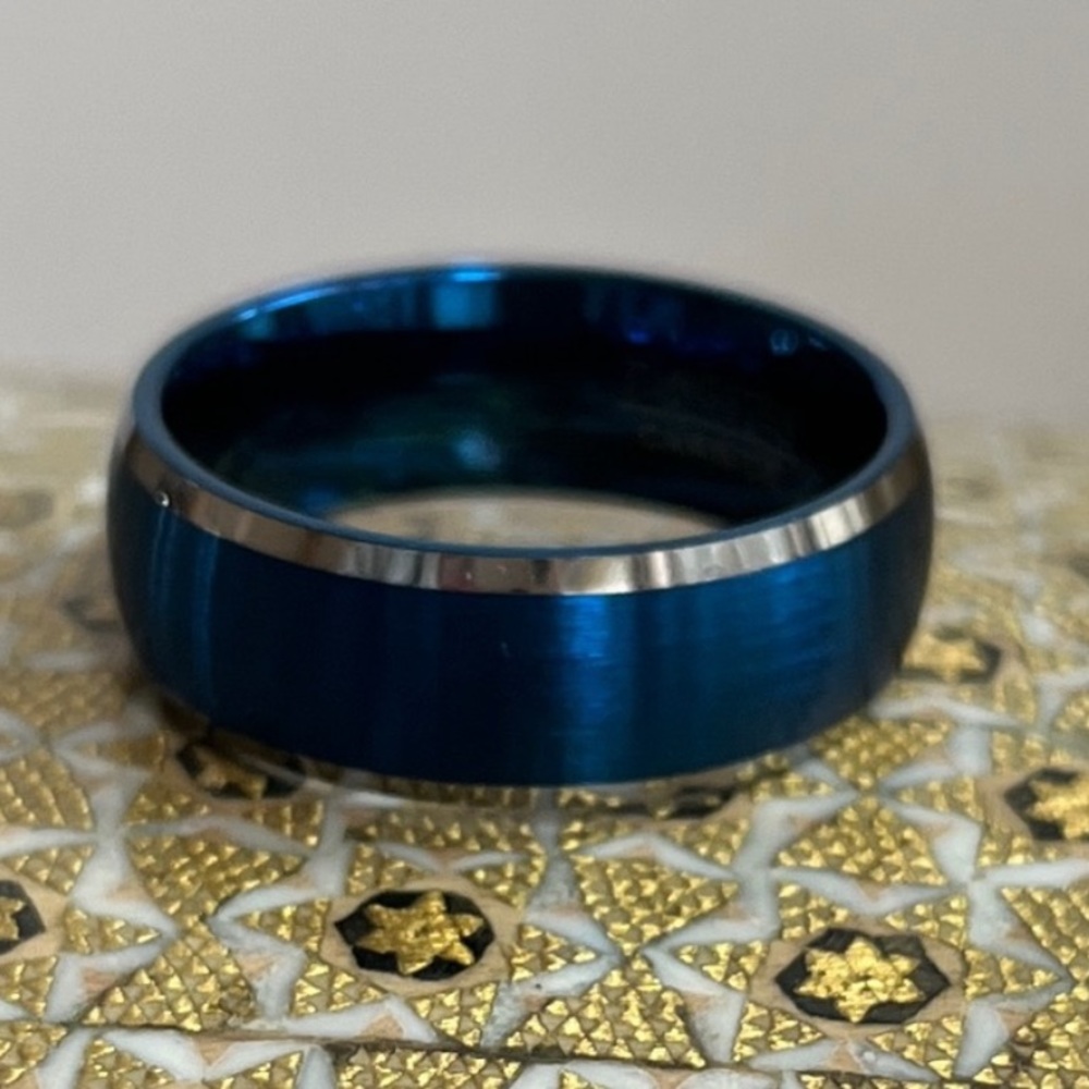 Size 11 , 8mm Domed Blue Tungsten Ring Wedding Band Ring size 11